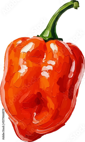 A Habanero Pepper with oil painting