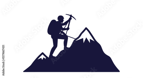 Mountain Climbing Icon - Silhouette on Summit