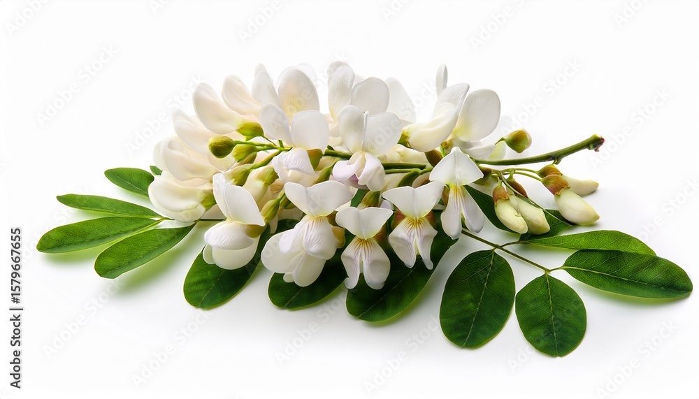 Fototapeta premium beautiful blossoming acacia with leafs isolated on white background