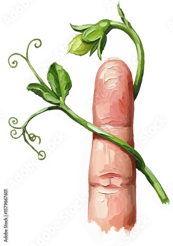 Pea Tendril on Finger with oil painting