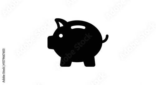 Black silhouette of a piggy bank, representing savings, finance, and investment, isolated on a white background.
