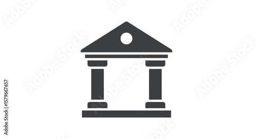 A minimalist, dark gray icon depicting a classical building facade with columns, a pediment, and a simple, symmetrical design.
