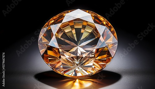 a round cut diamond reflecting golden and amber hues intricately faceted to showcase maximum brilliance isolated on a transparent background