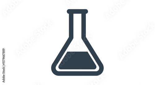 Simple illustration of a conical flask filled with a dark liquid, isolated on white background.