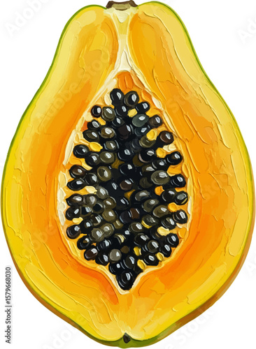 A Halved Yellow Papaya with oil painting