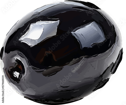 A Single Black Olive with oil painting