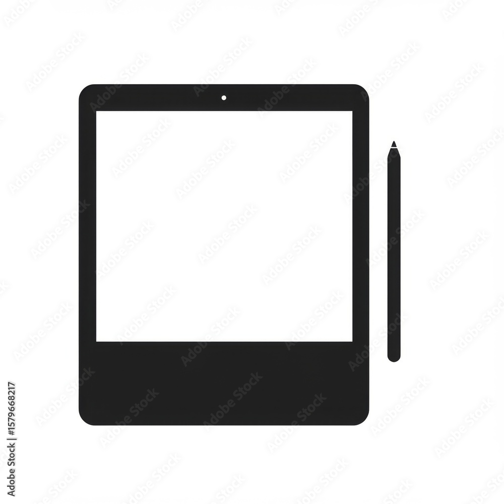 Black Tablet and Stylus on White Background Black Tablet and Stylus on White Background