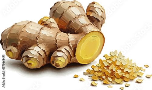 Grated Ginger with oil painting