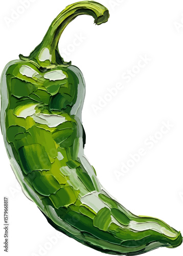 A Green Chili Pepper with oil painting