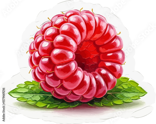 Raspberry on Mint Leaf with oil painting