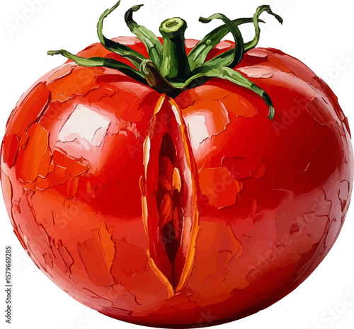 Splitting Tomato with oil painting