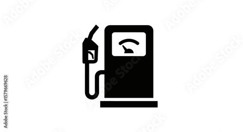 A simplified black and white illustration depicting a gas pump with a nozzle and gauge.