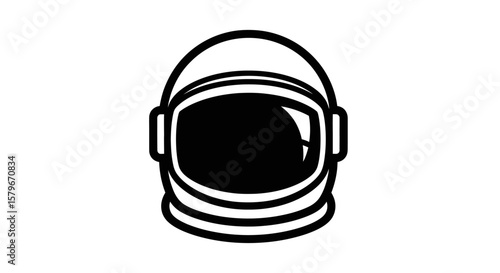 Simple line drawing of an astronaut's helmet, space exploration, black and white.