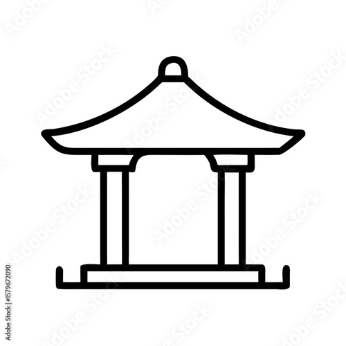 Traditional garden pavilion with ornate roof and pillar design  