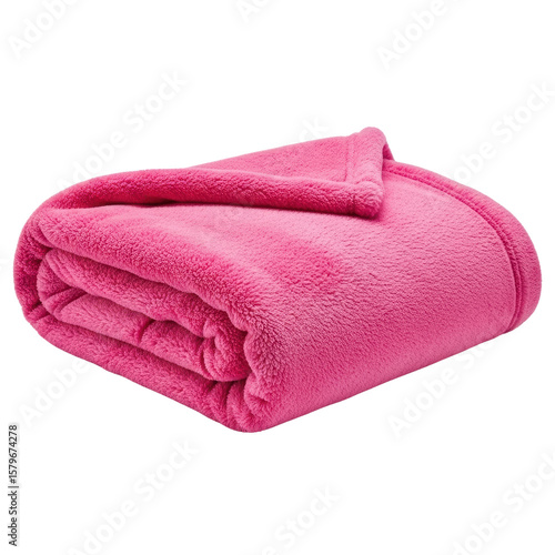 Folded pink fleece blanket. Soft and cozy, perfect for snuggling up on the couch or adding a pop of color to your bedroom decor.