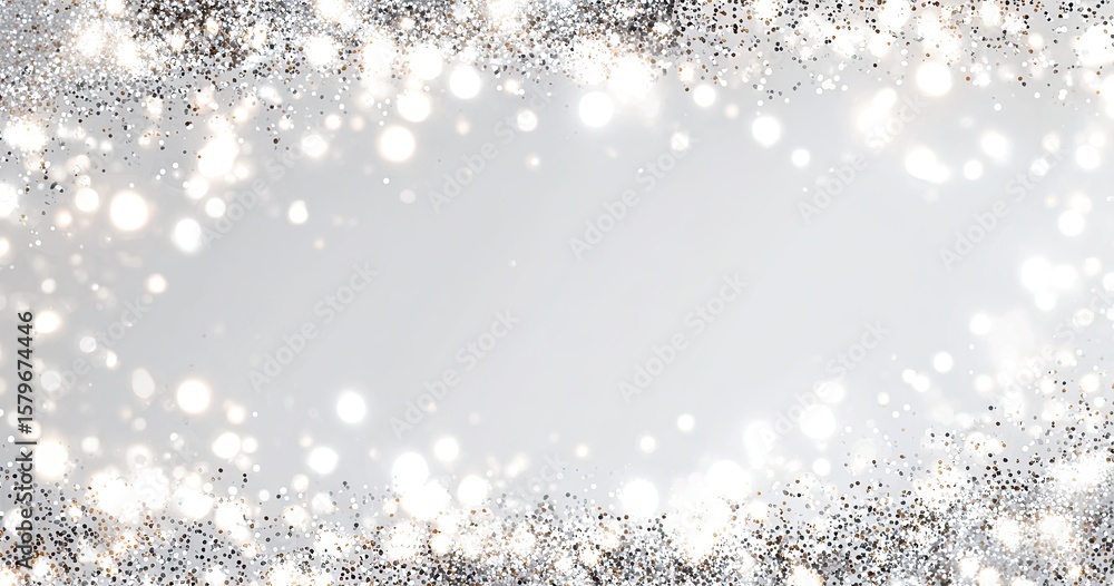 Fototapeta premium Silver glitter border, festive background, blank space, holiday