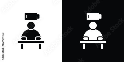 Tired person icon Flat Solid Style in black and white colors. Vector eps10.