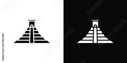 Bild auf Leinwand Chichen Itza icon Flat Solid Style in black and white colors