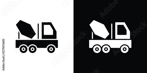 Photos Cement truck icon Flat Solid Style in black and white colors