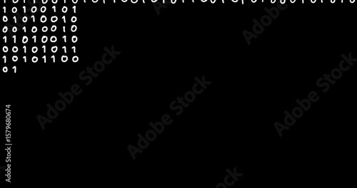 handwriting process of binary code in white with black background