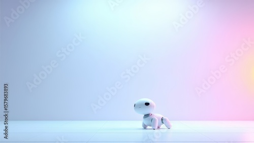 Small white robot crawling on tiled floor