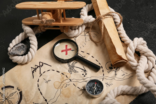Treasure map with travel eq...