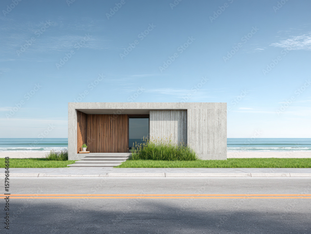 Obraz premium Modern concrete house by the seaside with open view