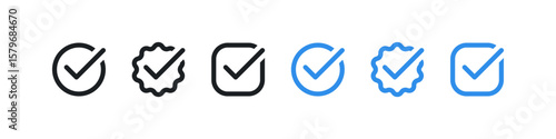 Check mark icon button set, Verified badge icon tick symbol Vector blue verification badge approved check mark icon with correct buttons - Quality certify icon . official account profile verify icon