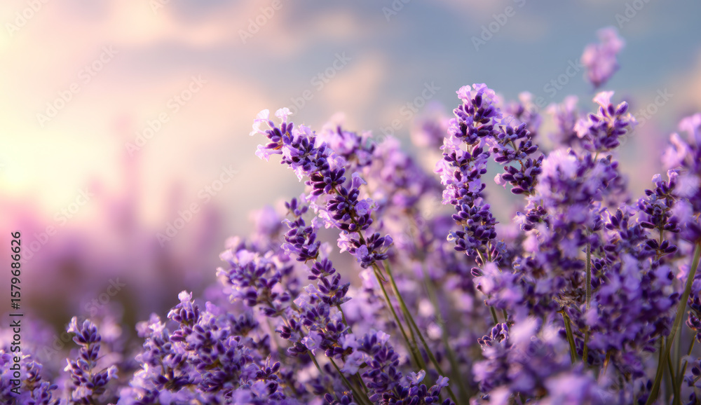 Fototapeta premium Beautiful lavender flowers in a soft and warm light