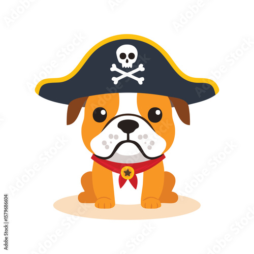 simple Logo Cute Bulldog with Pirate Hat