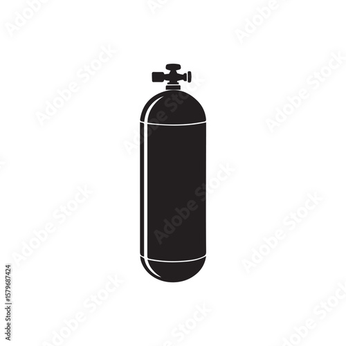 A black silhouette of a scuba diving air tank isolated on a white background