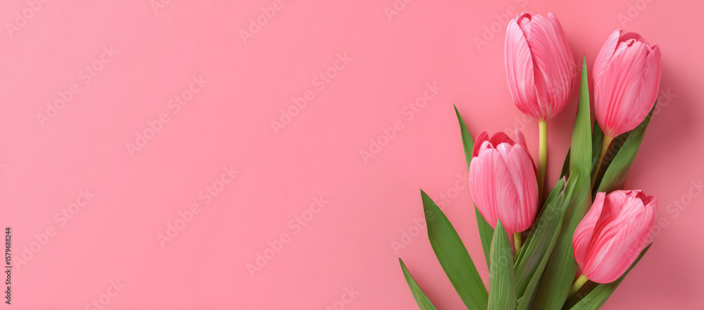 Obraz premium Beautiful Pink Tulips on a Soft Pink Background
