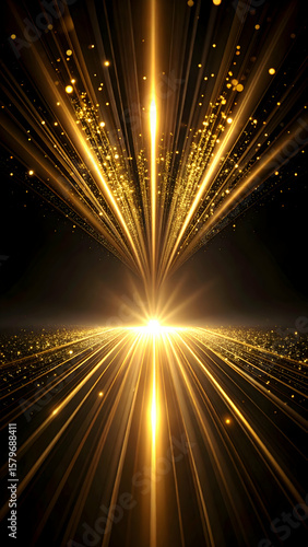 Golden Light Rays Emerging from Black Texture