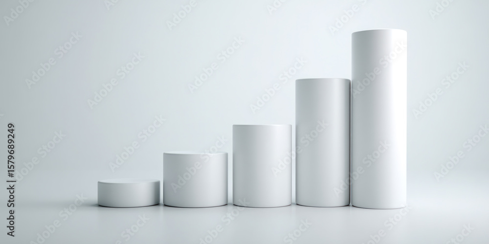 Five white cylindrical objects showing ascending growth Five white cylindrical objects showing ascending growth