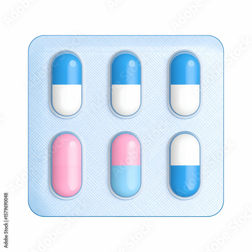 Pastel Pills in Blister Pack Medical Illustration