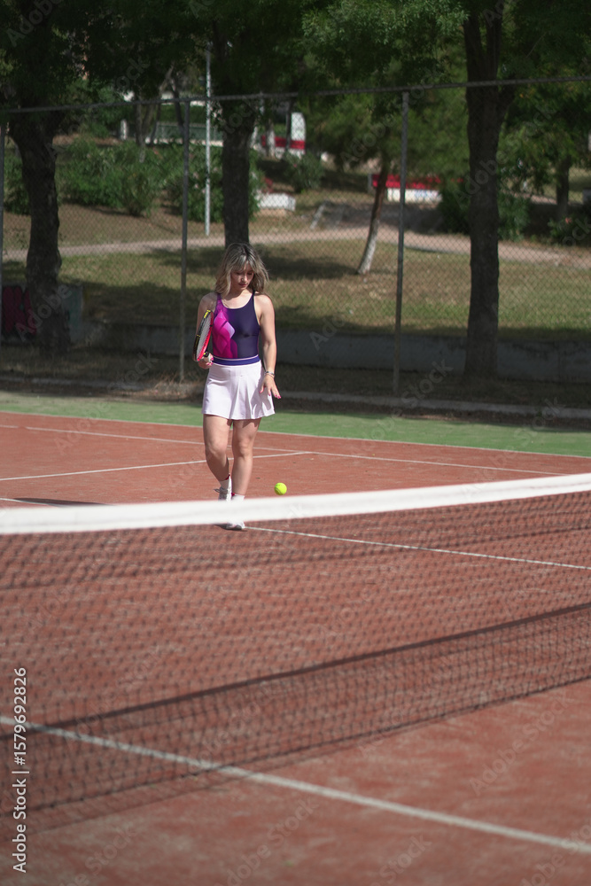 Obraz premium beautiful young woman playing tennis and possing outdoors, no edited image