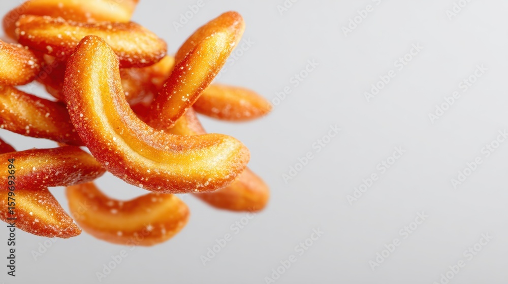 Close-up Studio Shot of Golden Brown Pretzel Snacks with Salt Crystals on a Clean White Background, Perfect for Food Photography, Snack Advertising and Healthy Eating Concepts Close-up Studio Shot of Golden Brown Pretzel Snacks with Salt Crystals on a Clean White Background, Perfect for Food Photography, Snack Advertising and Healthy Eating Concepts
