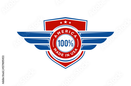 Patriotic emblem showcasing American pride and quality. Product brand made in USA vector logo template.