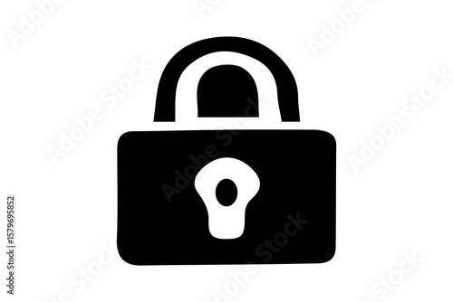 The image displays a black and white icon of a padlock. The padlock is shown in a closed position, symbolizing security or protection. 