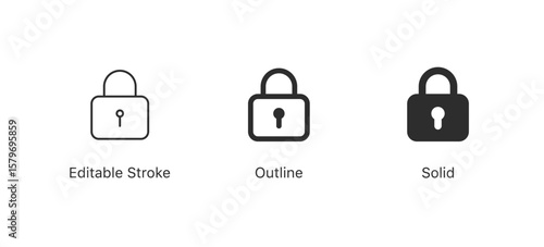 lock icon collection set locked icon symbol unlocked sign , security icon . closed padlock icon in editable stroke, outline, solid style icons