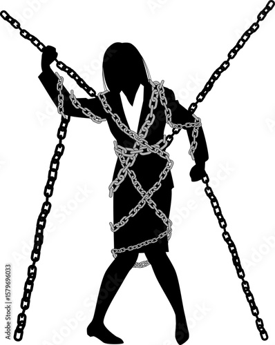 鎖に縛られた女性ビジネスマン