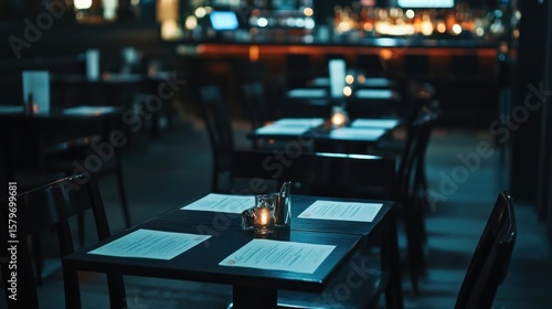 Wallpaper Mural Empty restaurant tables in a dimly lit interior Torontodigital.ca