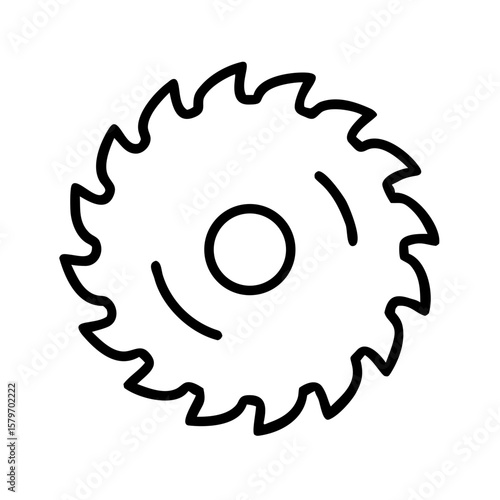 Circular saw blade icon in minimalist black line design  