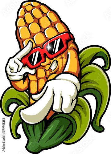 corn cool sunglasses cartoon mascot illustration