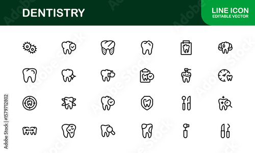 Dentistry tools and oral care line icon set – Modern professional vector icon collection for dental and hygiene design