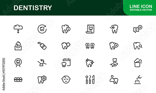 Dentistry tools and oral care line icon set – Modern professional vector icon collection for dental and hygiene design