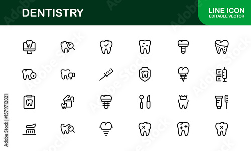 Dentistry tools and oral care line icon set – Modern professional vector icon collection for dental and hygiene design