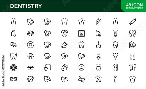 Dentistry tools and oral care line icon set – Modern professional vector icon collection for dental and hygiene design