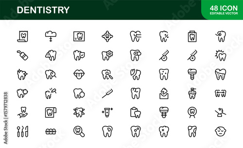 Dentistry tools and oral care line icon set – Modern professional vector icon collection for dental and hygiene design