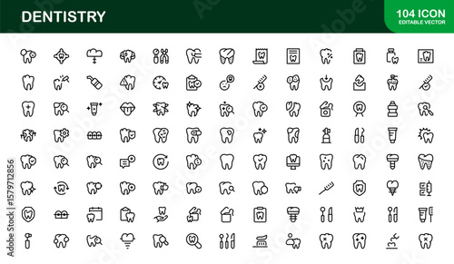 Dentistry tools and oral care line icon set – Modern professional vector icon collection for dental and hygiene design